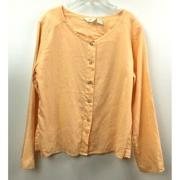 J. Jill Tops - J. Jill Linen Button Front Blouse Womens Small Orange Scoop Neck Long‎ Sleeve S